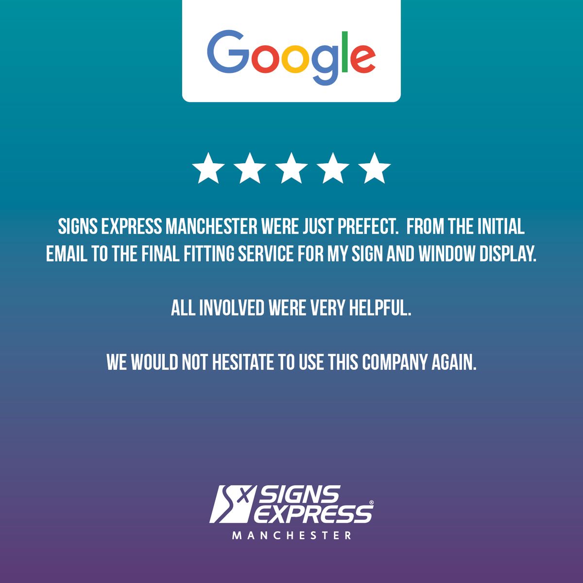 SignsExpressMcr's tweet photo. We pride ourselves in our service from a customers initial contact right through to the completed job.
Receiving a ⭐⭐⭐⭐⭐ Google review is always a nice bonus too!
#googlereview #teamwork #postivefeedback #manchester https://t.co/fpUPJml6Bp