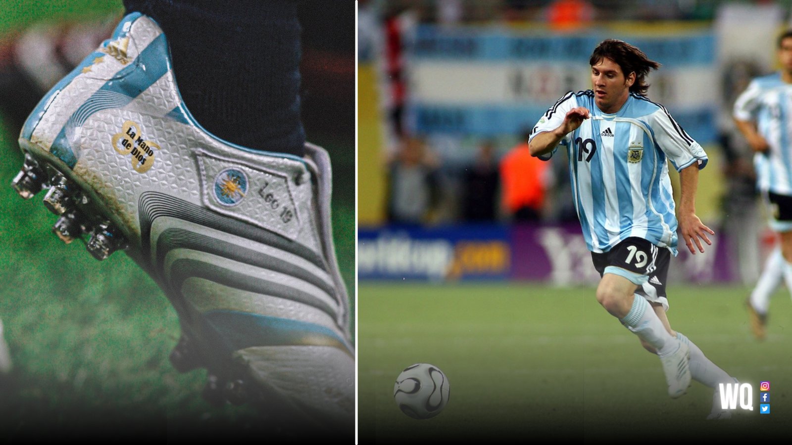Walter on Twitter: "En el Mundial 2006, Lionel Messi firmó su contrato con Adidas y jugó todo la competencia con unos botines en honor a Maradona. 🔟 "La mano de