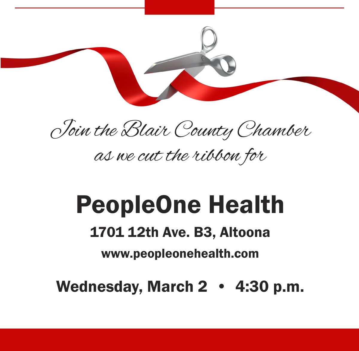 The Chamber will be holding a Ribbon Cutting Ceremony for PeopleOne Health at their second location on March 2nd!