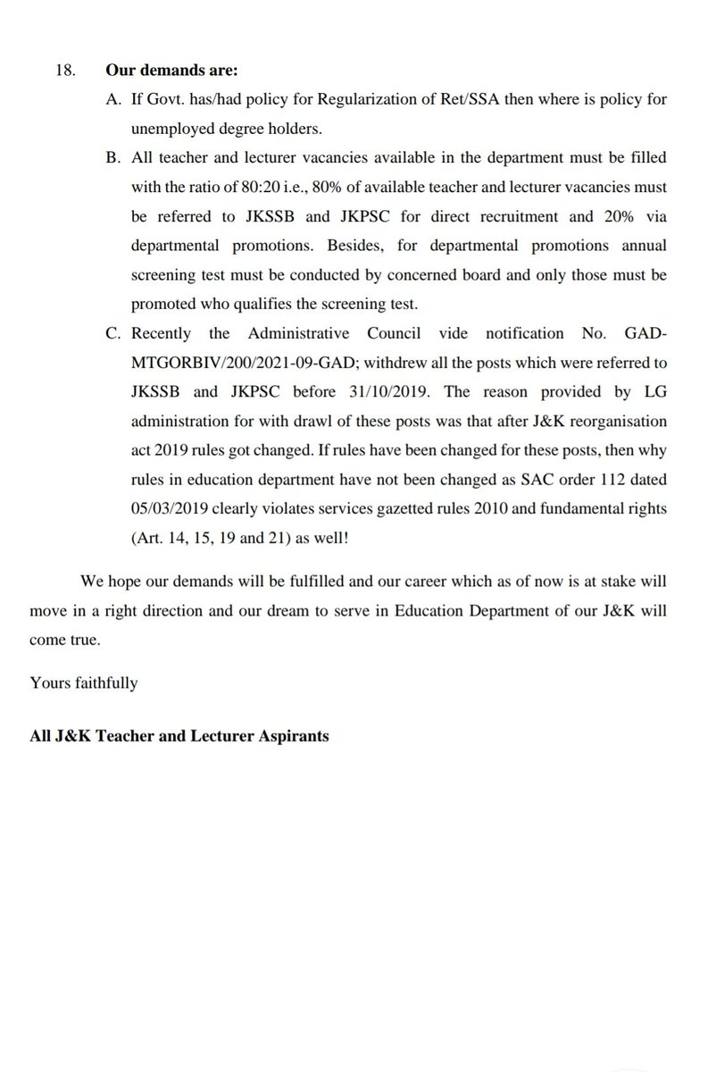 ajakta1's tweet photo. Memorandum and Grievances on the behalf of Teacher and Lecturer
Aspirants of Jammu and Kashmir.
@OfficeOfLGJandK @Iftikhar_Misgar https://t.co/qPAeVUooxF