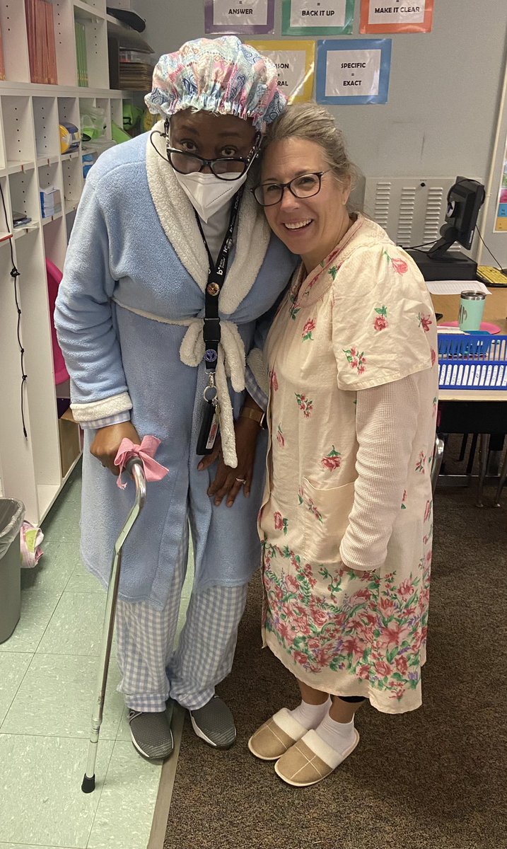 otterbaker's tweet photo. Mrs Baker and Mrs McCall celebrating 100 days of school! 👵🏻👵🏾#betterinthegrove https://t.co/QDPuy2ASE0