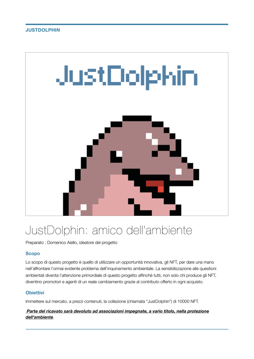 JustDolphin00's tweet photo. Ciao a tutti, questa è la presentazione della collezione NFT JustDolphin. Se sei interessato dacci un occhiata. #JustDolphin #NFT #collection #ambiente #plasticfree #NFTCommunity #MetaverseNFT https://t.co/HLgLtaNj75