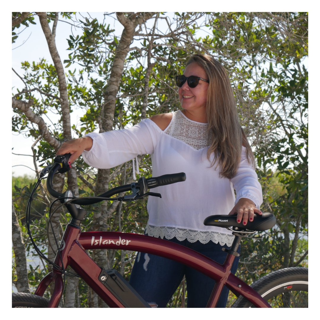 Did you know? Our Islander 400 features a cruiser handlebar that reaches back closer to you. This allows for an upright seating position for a more comfortable long ride 🚵‍♀️ Shop our beach-style e-Bike now! bit.ly/3gisRNH

#cruiserebike #electricbikes #ebikelife