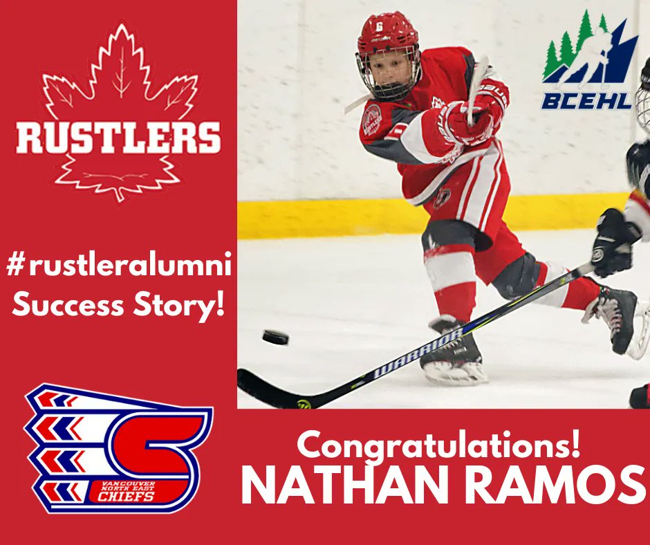 RustlersHockey's tweet photo. Congratulations to #rustleralumni Nathan Ramos for earning a spot on the @NEChiefsU15AAA of the @BCEHL! Ramos has played 25 games, has 2 goals and 2 assists and only 2 PIM this season! Way to go Nathan, keep working hard and achieving your goals! #rustlerdesire #rustlerpride https://t.co/HgJMwPGf3c
