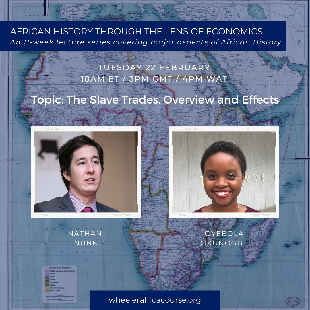 Wheeler_LBS's tweet photo. Upcoming on #African History through the Lens of #Economics: The Slave Trades, Overview and Effects with @DrNathanNunn (@Harvard).@oyebolaoo(@WorldBank) is moderating the session.
⌚Tues 22 Feb, 10 am ET/ 3pm GMT / 4 pm WAT
Register https://t.co/65sp7N7Kzj https://t.co/LhIMJUj60w