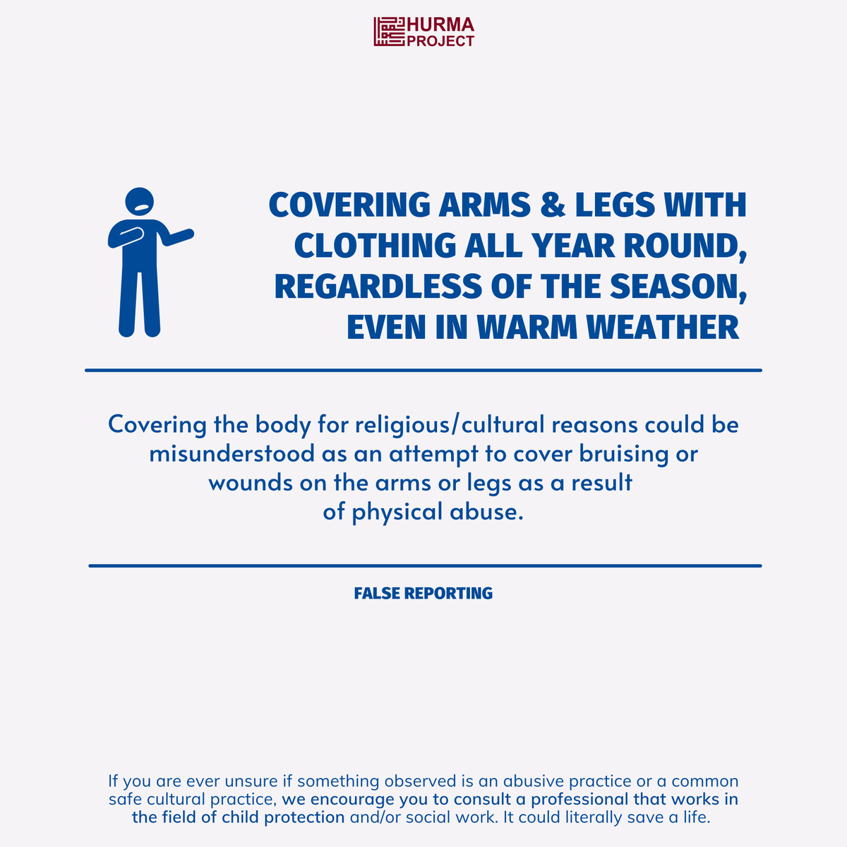 hurma_project's tweet image. #FalseReporting 
The following posts will include experiences of Muslim children/youth that could be misunderstood as possible indicators of abuse (also known as subtle signs) by non-Muslim professionals, or professionals lacking religious or culture competence.