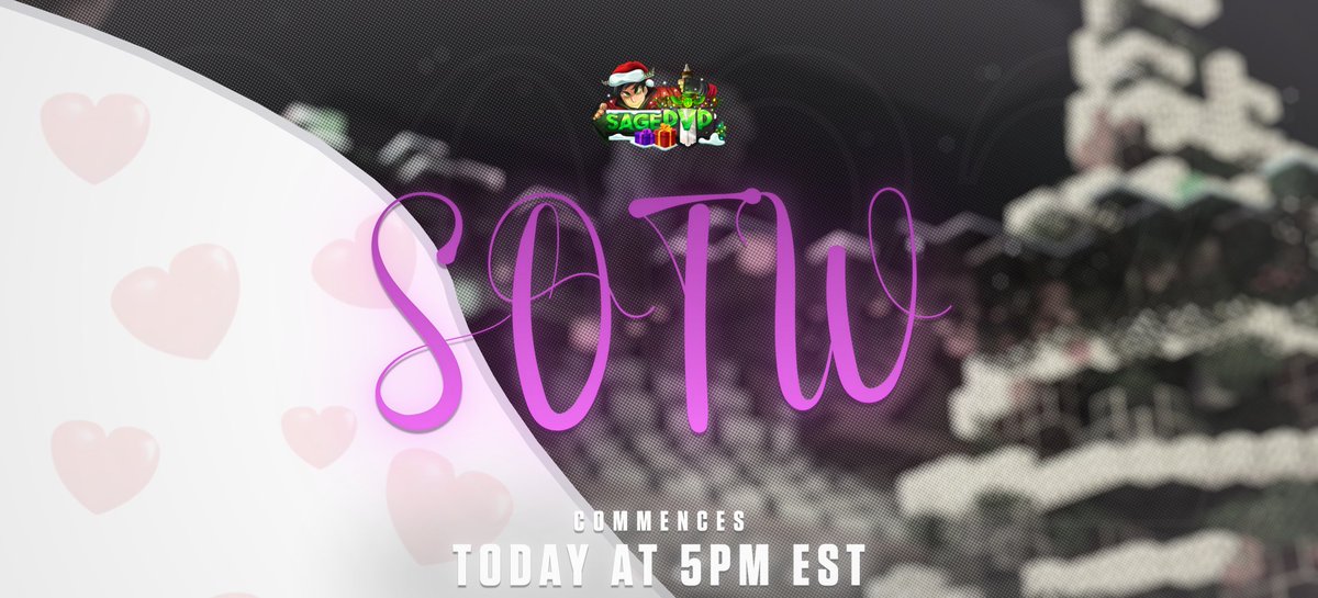 SagePvPORG's tweet image. Valentines Week 3 takes place tonight at 5PM EST! (2 Hours)❤️

🔓Punishments have reset.

🎉We're giving away the following:

💜2x Olympus Ranks
🤍5x Cupid Bundles *NEW*
💜10x Valentines Kits

Like, RT, Comment IGN, and follow @SagePvPORG to enter!🤍