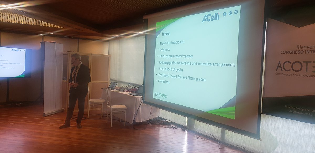 acotepacolombia's tweet image. Penúltima conferencia del día viernes "A Celli Paper innovative and flexible shoe press: real results and case studies" Massimo Cappa -A CELLI 

#acelli #paperchain #paperprocess #innovacion