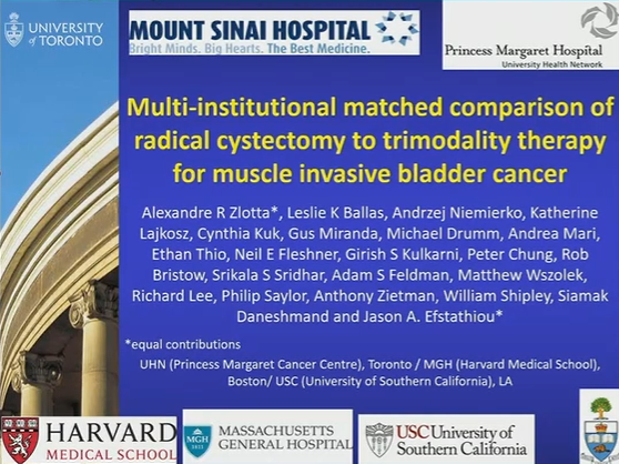 DrChoueiri's tweet photo. Alexandre Zlotta @UofT @UofTNews presenting the results of a multi-institutional matched comparison of of RC vs. TMT in patients with MIBC with promising results!
@ASCO #GU22

@OncoAlert @harvardmed @MGHCancerCenter @TischCancer @thePMCF @USC 
@BladderCancerUS @WorldBladderCan https://t.co/Vpsmp6MXZh