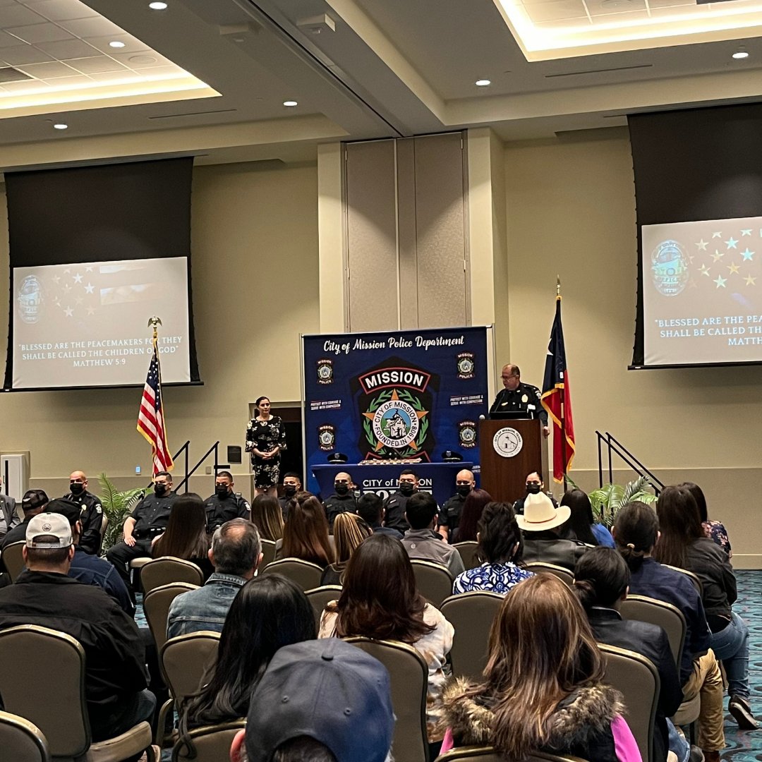 MEC_Tx's tweet photo. Congratulations to the new recruits and the new lieutenant Jorge Saenz to the Mission Police Department! 👏🥳The pinning ceremony was held here at the Mission Event Center 😊 #MissionProud #MyCityofMission https://t.co/BcW8jJG7ey