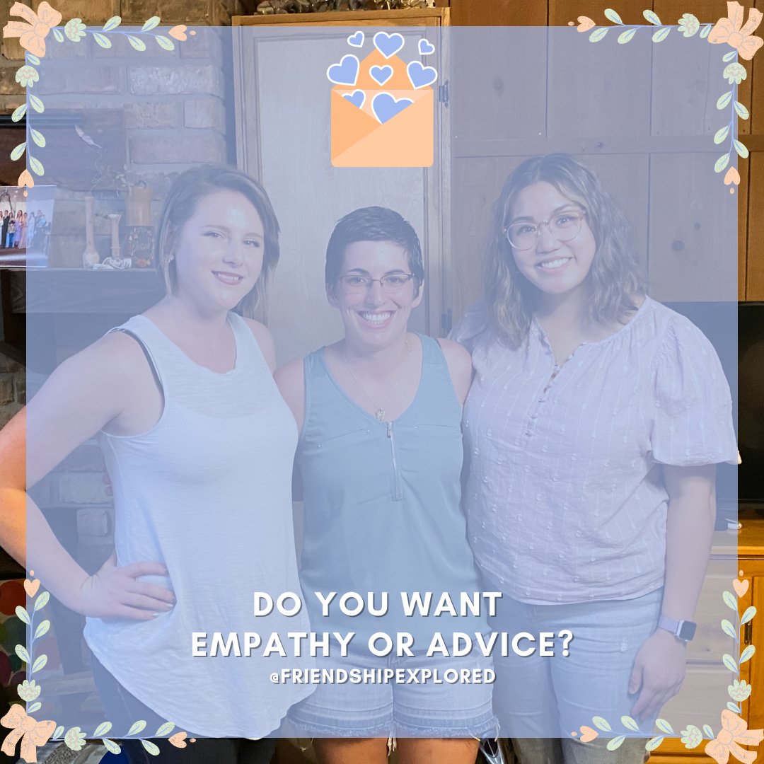 FriendExplored's tweet photo. "Do you want empathy or advice?" is a question I had to learn in order to truly be present to my friends.⁠
⁠
Tiffany &amp; Krista discuss what about friendship makes us love better. ⁠Listen at: https://t.co/EoHGpl7zSy! ⁠

#FriendshipExplored #Podcast #Friendship #Community https://t.co/jxVgREfKnV