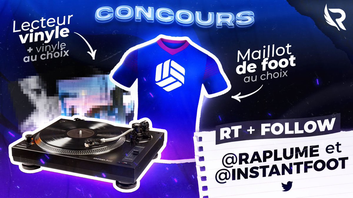 ShadesFrance's tweet photo. 🚨 RT + FOLLOW @raplume &amp; @lnstantfoot pour tenter de remporter un de ces deux cadeaux :

- Un maillot au choix
- Un lecteur vinyle + vinyle au choix

Tirage au sort : CE LUNDI https://t.co/kLAIn9IPQe