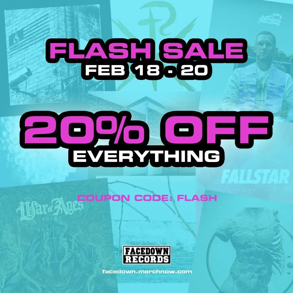 The @facedownrecords store is 20% off EVERYTHING this weekend! Use coupon code FLASH. Buy now: facedown.merchnow.com