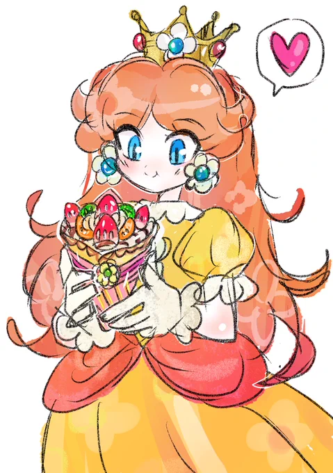 #PrincessDaisy #デイジー姫 #らくがき #SuperMario #イラスト #クレープ マリオカートツアーのイチゴクレープカイト好きです。 