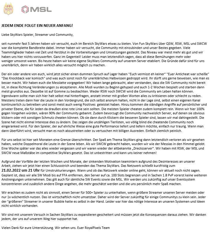 RoyalPixelsDE's tweet image. Danke an alle, die uns treu geblieben sind🥰

Wir waren bereits darauf vorbereitet. Daher können wir unsere Entscheidung nach dieser "Ohrfeige" auch direkt und gut überlegt veröffentlichen!