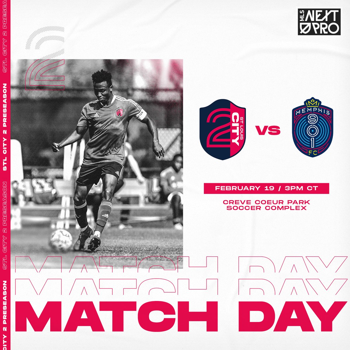 ☝️ more sleep until our <a href="/MLSNEXTPRO/">MLS NEXT Pro</a> preseason home opener

⏰ 3:00PM
🏟️ <a href="/CCParkSoccer/">Creve Coeur Park Soccer Complex</a>, Field 1
🆚 <a href="/Memphis901FC/">x - Memphis 901 FC</a>
⚽️ #STLCITY2 

𝙎𝙚𝙚 𝙮𝙤𝙪 𝙖𝙩 𝙩𝙝𝙚 𝙥𝙞𝙩𝙘𝙝 💪