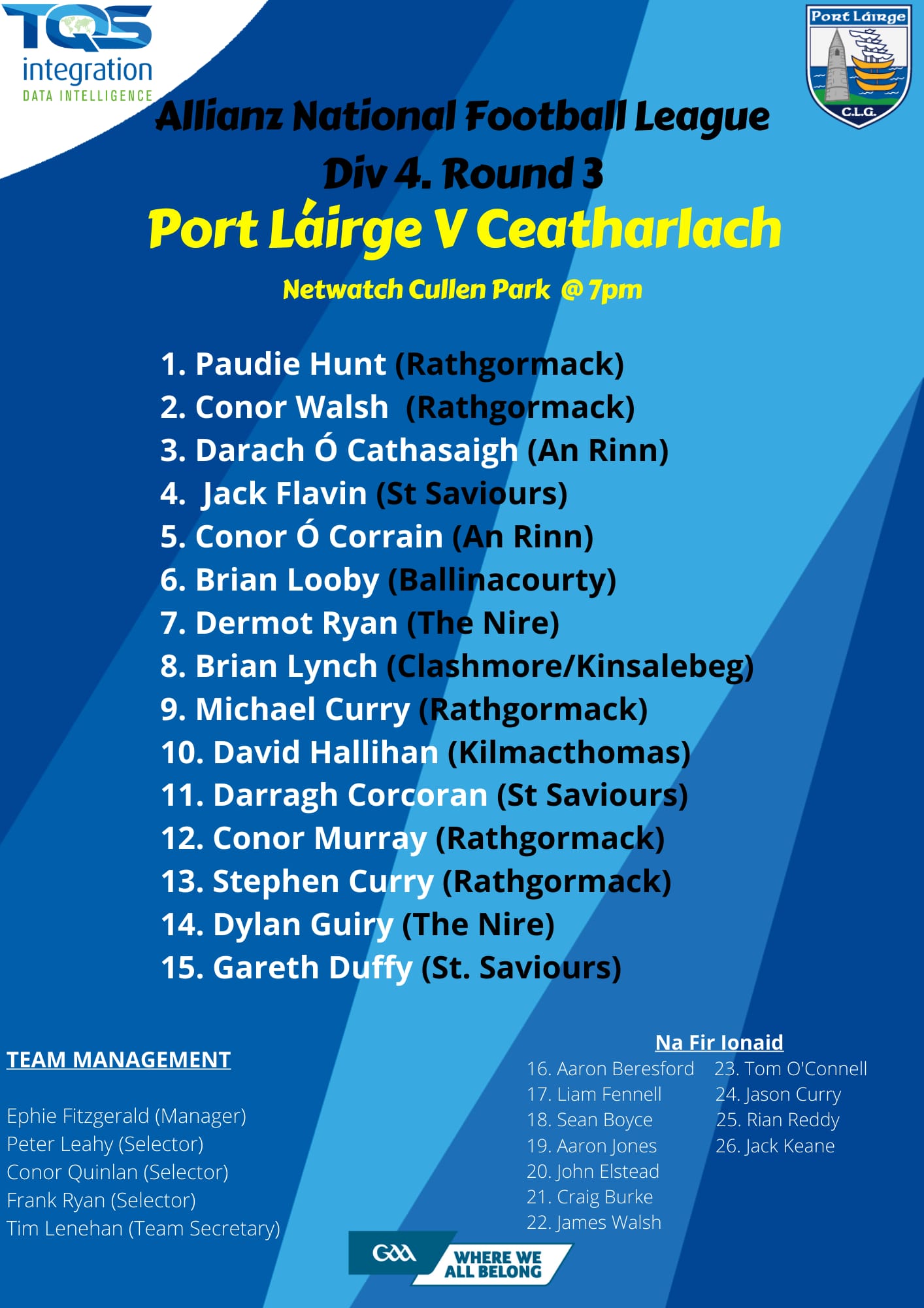 Allianz National League Fixtures — Spa GAA