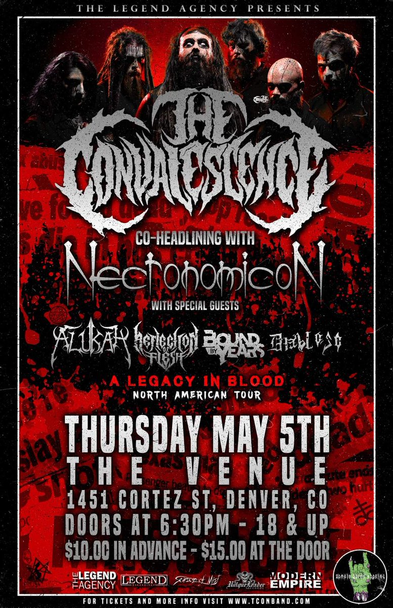 Boundbyyears's tweet photo. We are coming back to the Venue in Denver on May 5th!! Amongst many amazing bands, we will be sharing the stage with our Legend Agency mates @theconvalescenceofficial and @reflectionofflesh. https://t.co/QUbb1gTZH5
