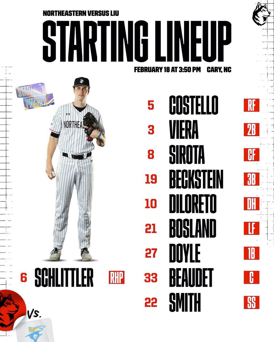 GoNUbaseball's tweet photo. Baseball is back! Here are your #HowlinHuskies starters‼️ https://t.co/rCSUnIj0sM