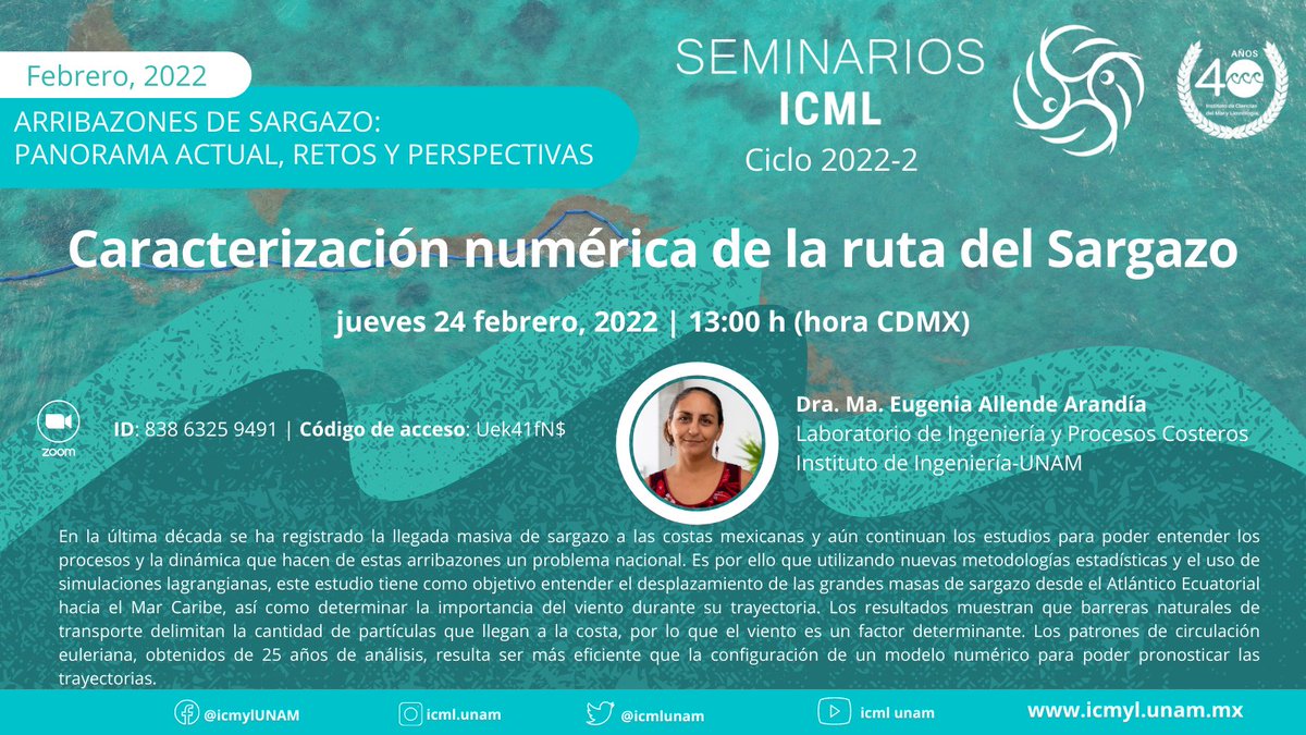 🚩#SeminariosICML ⚠️ #SargazoAlert 
Acompáñanos en el cierre de este eje temático sobre #sargazo.