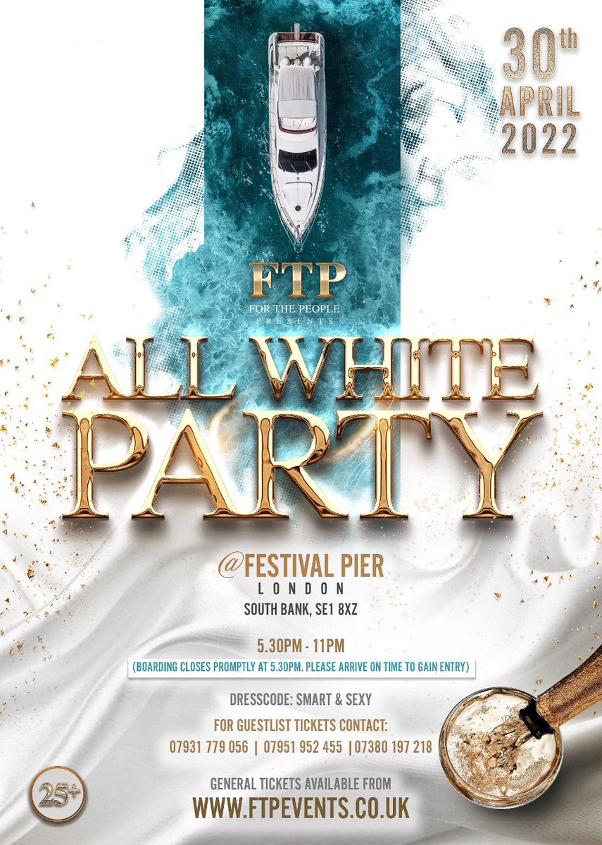 FTPEvents's tweet image. 2022 has arrived and we are kickstarting the schedule with the fresh ALL WHITE BOAT Party this April 😍😍.

Tickets drop MONDAY 9PM! Don't miss out 

#forthepeople #boatparty #londonevents #Londonnights