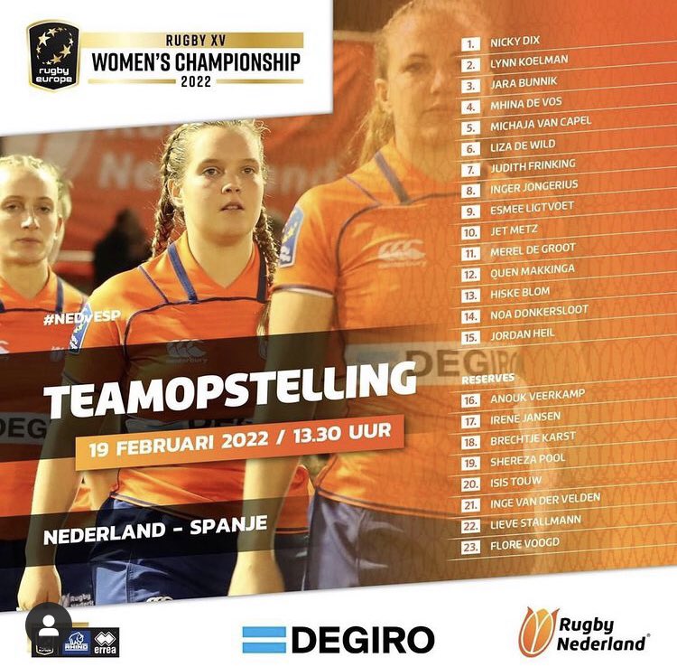 lrcdiokrugby's tweet photo. Trots op @lrcdiokrugby Esmee Ligtvoet! Morgen speelt ze met Oranje mee tegen Spanje! 💙💛🧡 Succes ! https://t.co/XfI7zozvp6