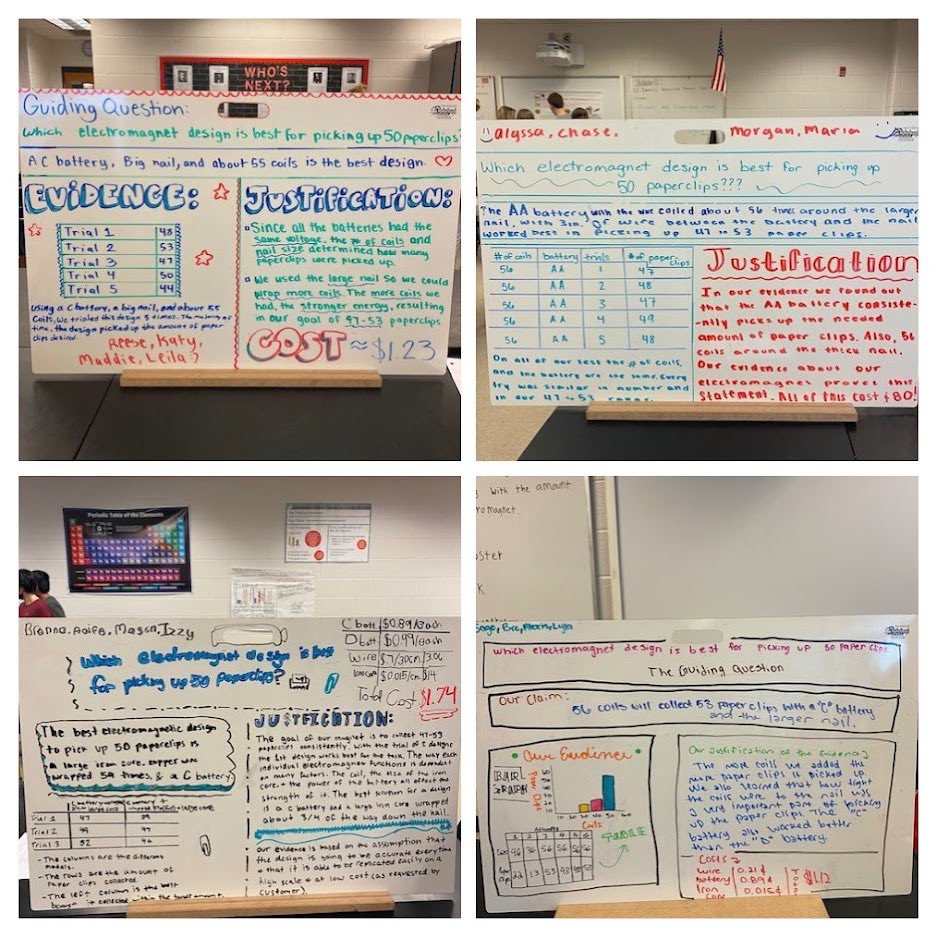 MiddleTeasley's tweet photo. Look at this impressive work completed by our High School Physical Science students… These students designed and tested electromagnets in an ADI lab!! @ArgumentDriven @CherokeeSchools #TheTeasleyWay https://t.co/fJ1rfeuof0