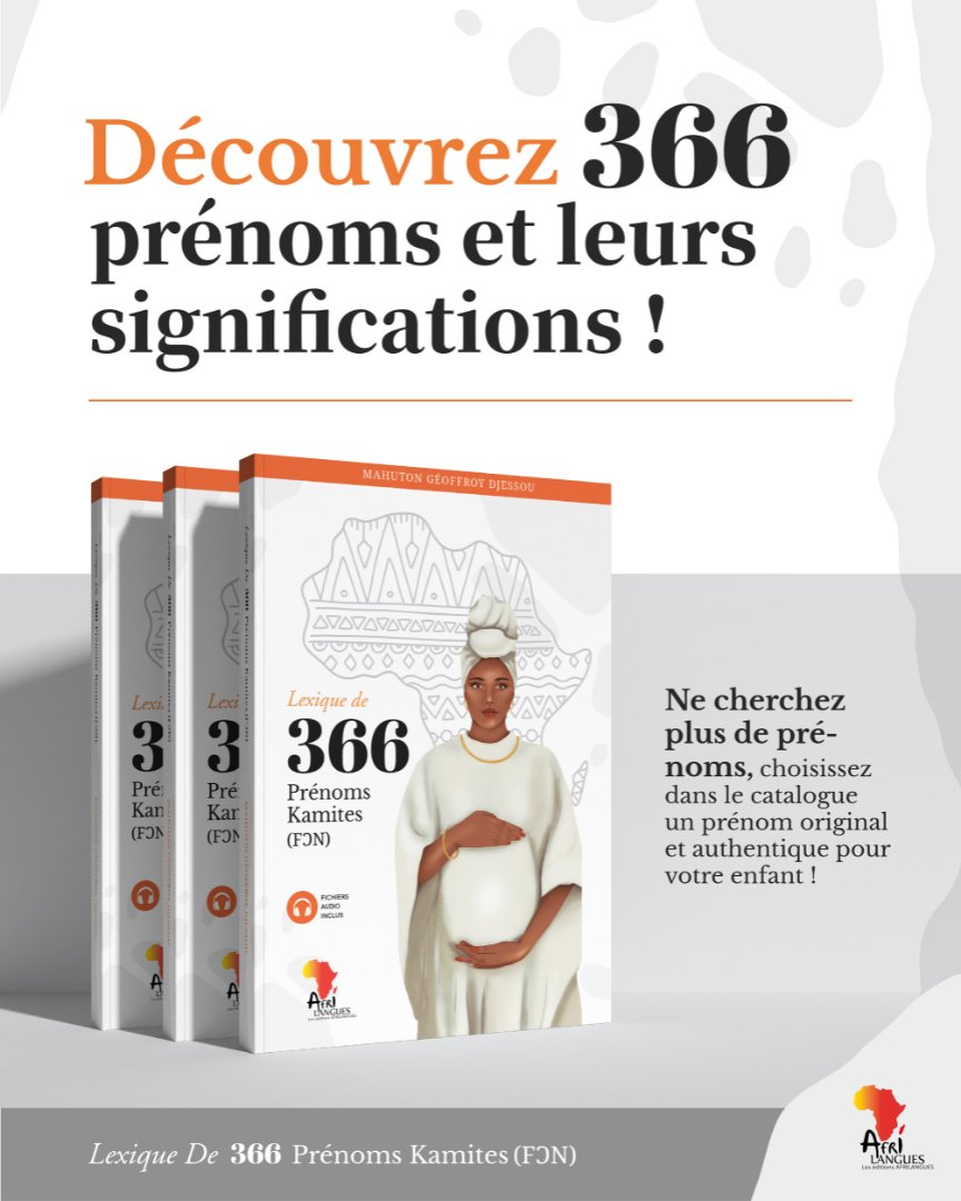 Le lexique de 366 prénoms kamites ( fɔn ) permet de donner un prénom fɔn ou maxí à une personne selon son jour de naissance. Il est le reflet de la culture africaine.
Version numérique: afrilangues.com/boutique/produ… 
#prénomsafricains, #kamites, #prénomsfon, #fon, #afrilangues