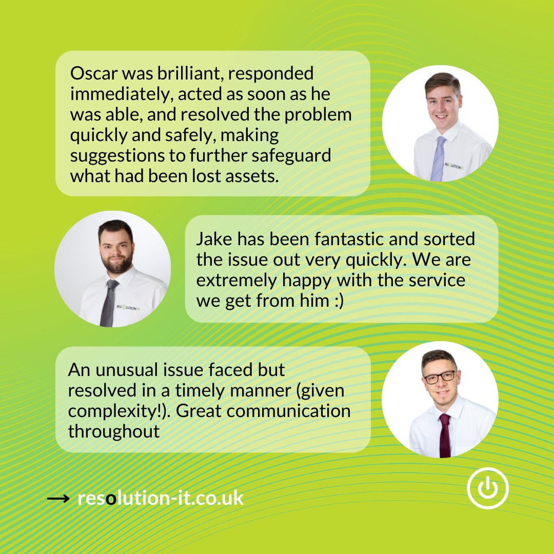 resolutionitgsy's tweet image. Rounding off the week with some brilliant client feedback for Oscar, Jake and Matt. Great job guys! 

#Goldfeedback #ResolutionIT #Topteam