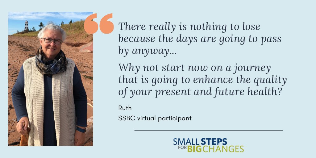 Did you catch our interview with Ruth in the newsletter?

Ruth is one of our very first VIRTUAL #SmallStepsforBigChanges participants! 💻 She connects with her health coach via computer in the safety of her own home. 

We loved hearing Ruth's story!

smallsteps.ok.ubc.ca/files/2022/02/…