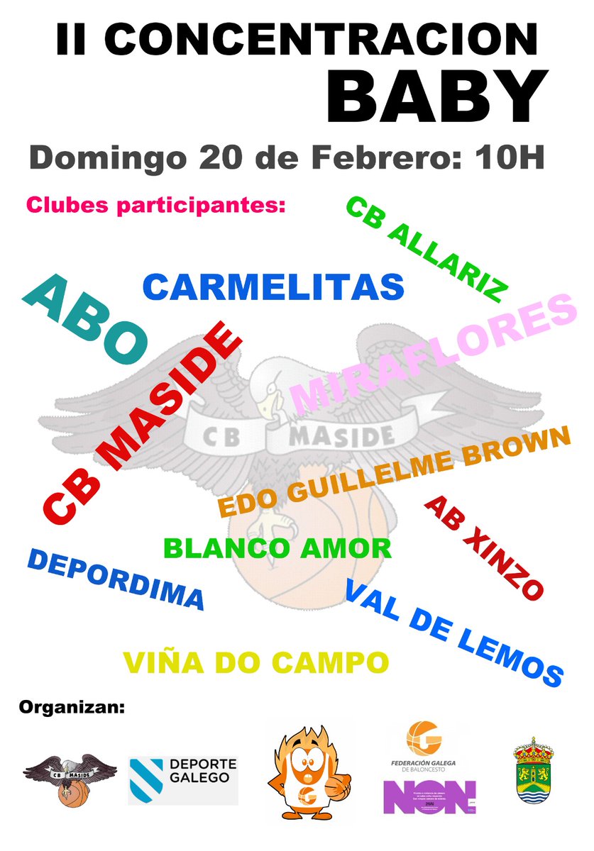 📆 Esta fin de semana tomamos de novo o pulso ao #babybasket 🧡🏀 en distintos puntos do mapa⬇️

1️⃣9️⃣ / 0️⃣2️⃣ / 2️⃣2️⃣
📍 Vigo🏀Organiza: Colexio Apóstol Santiago
2️⃣0️⃣ / 0️⃣2️⃣ / 2️⃣2️⃣
📍 Maside🏀Organiza: <a href="/CBMSDE/">CB MASIDE</a> 
📍 Noia🏀Organiza: <a href="/CBNoia/">C.B.Noia</a> 
📍 Salceda de Caselas🏀Organiza: <a href="/cbcaselas/">C.B. Caselas</a>