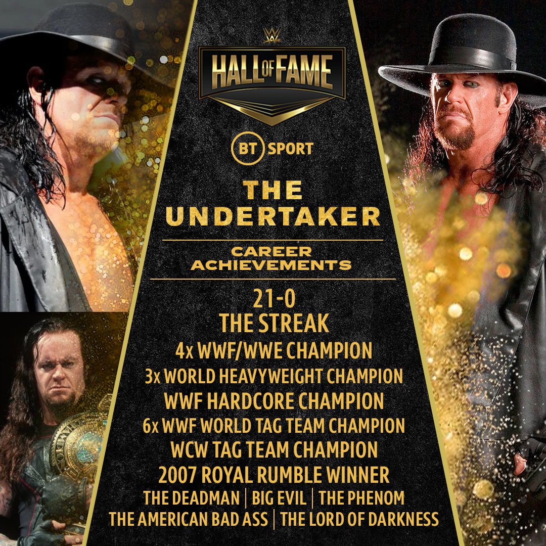 WWE on TNT Sports (@wweontnt) on Twitter photo A Hall of Fame career the likes of which you'll never see again.
Congratulations, <a href="/undertaker/">Undertaker</a>! ⚱️
#WWEHOF #WrestleMania A Hall of Fame career the likes of which you'll never see again.
Congratulations, <a href="/undertaker/">Undertaker</a>! ⚱️
#WWEHOF #WrestleMania