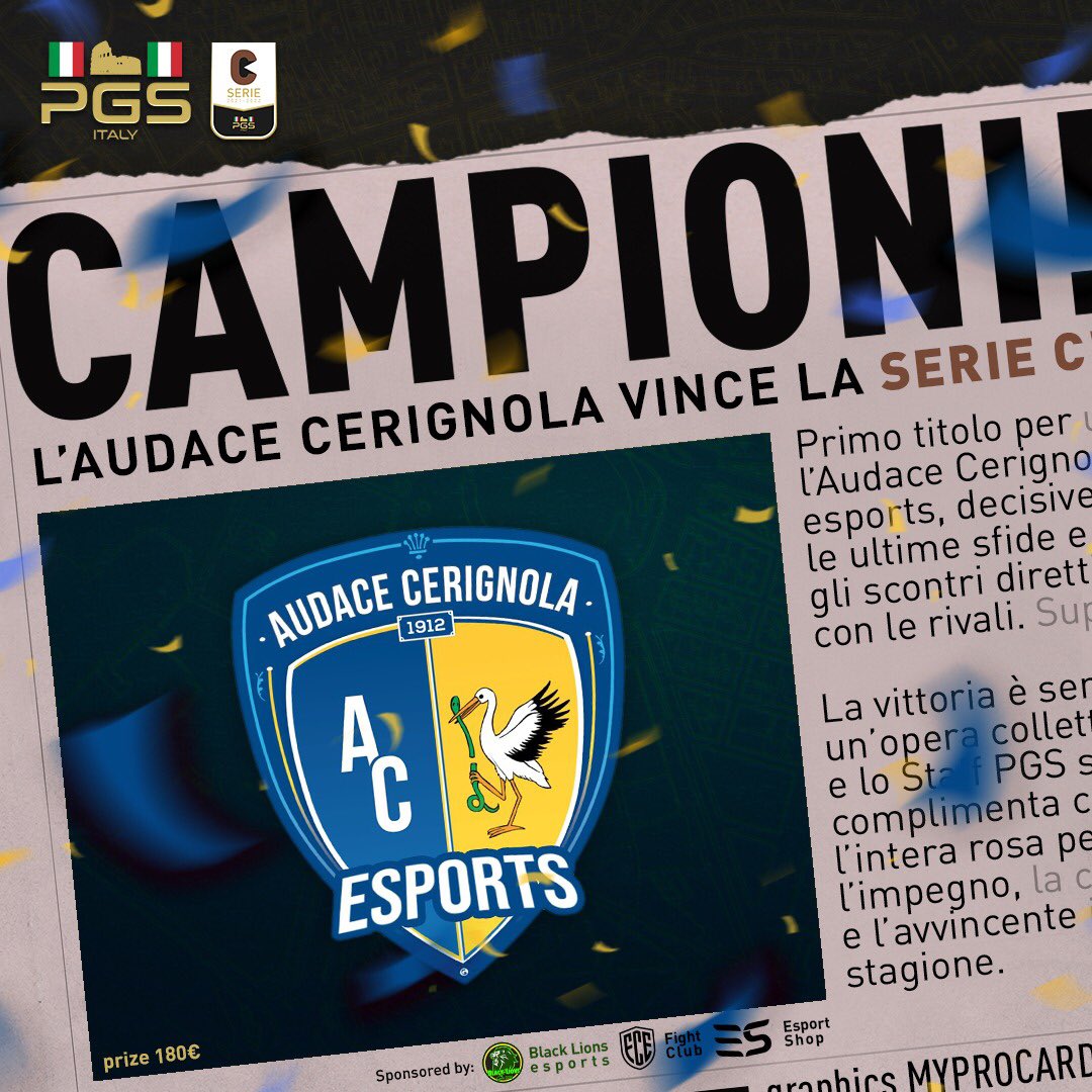 PGS_ITALY's tweet photo. 🏆CAMPIONI SERIE C🏆

Hanno lottato fino all’ultima partita per aggiudicarsi questo trofeo,finalmente possono dirlo sono CAMPIONI DI SERIE C!
Congratulazioni al team @audcerignolaES da parte di tutto lo staff PGS ITALIA.💙🦢 https://t.co/UhtjaL3eDA