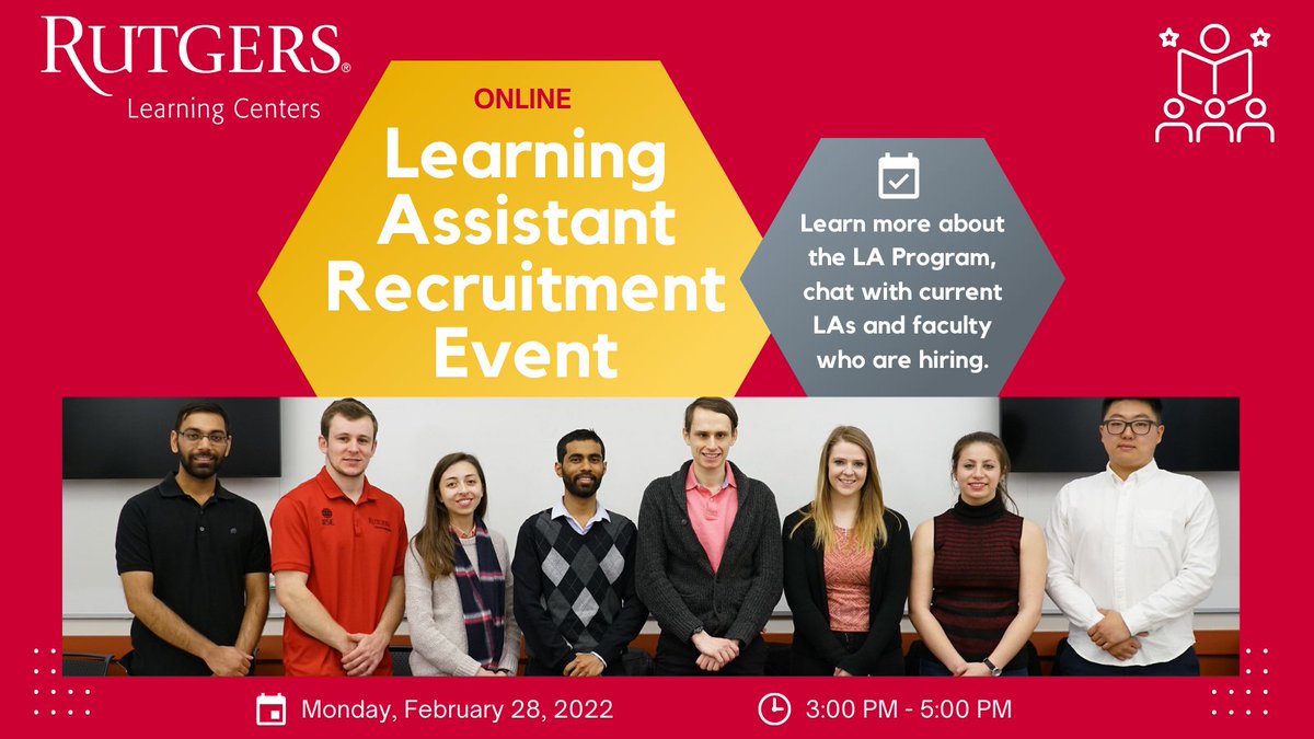 RutgersLearning's tweet photo. WE ARE HIRING! Learn more by attending! A schedule of LAs and faculty who will be available along with details on how to access Gather, are available on the Canvas site: https://t.co/fXGv1kc3Sf

@rutgersnb @RutgersNSO @RutgersCareers @RutgersSAS @Rutgers_Aresty @RutgersBioSci https://t.co/syESopJ3P4