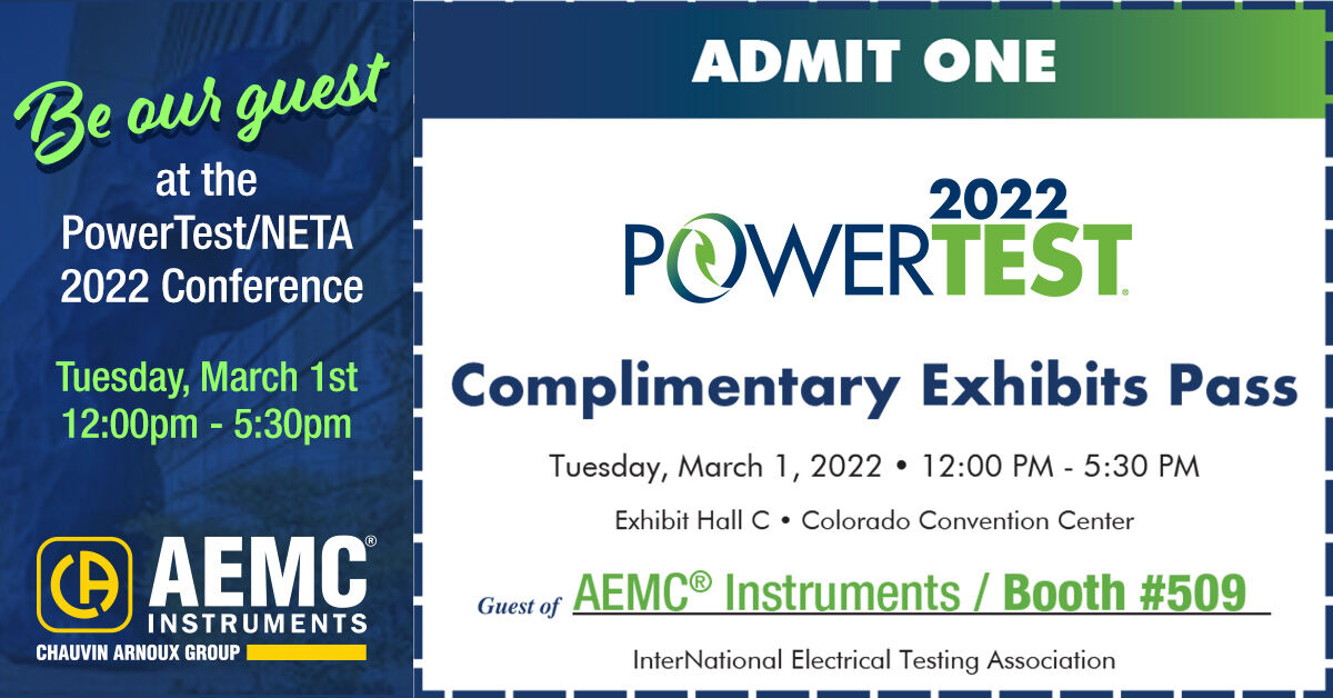 AEMCInstruments's tweet image. Be our Guest at 2022 NETA PowerTest Conference. Stop by AEMC® Instruments’ booth #509. Take a chance to win one of our Free meters! 
FREE Complimentary Exhibit Pass: bit.ly/3rYsgre

#AEMCInstruments #electricaltesting #netapowertest #netaworld #insulationtesters #power