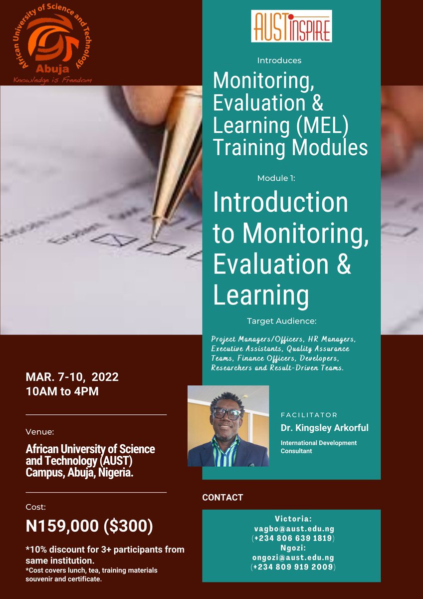inspire_aust's tweet photo. Monitoring, Evaluation &amp; Learning (MEL) Training Modules: Introduction to Monitoring, Evaluation &amp; Learning.

For more information, see below: https://t.co/MsUdphyHlI