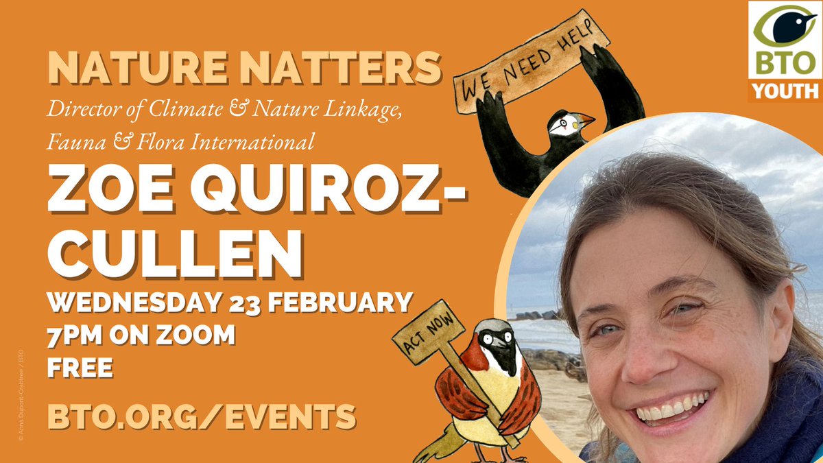 📢Interested in #climate and nature? Join our free #BTOYouth Nature Natters event next Wednesday to meet <a href="/FaunaFloraInt/">Fauna & Flora</a>'s Zoe Quiroz-Cullen, whose conservation work brings them both together. Sign up 👉bto.org/youth-events