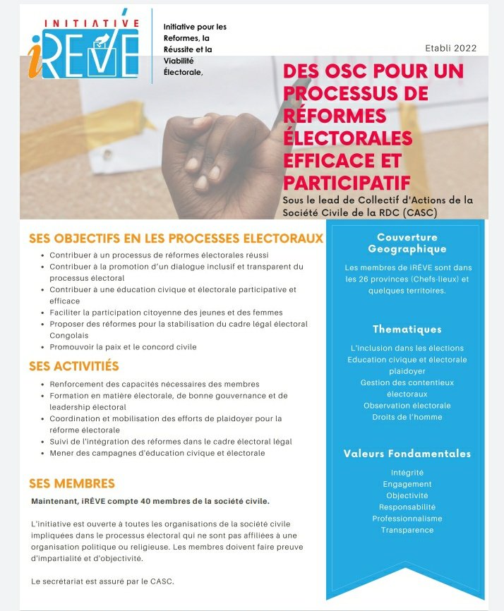 ireveRDC's tweet photo. iREVE se fonde sur des principes et valeurs fondamentales afin d'impacter positivement le processus électoral en cours. Avec 40 organisations qui sont opérationnelles sur l'ensemble du territoire de la RDC. @USEmbKinshasa @IFES1987 https://t.co/lSfEG31lxS