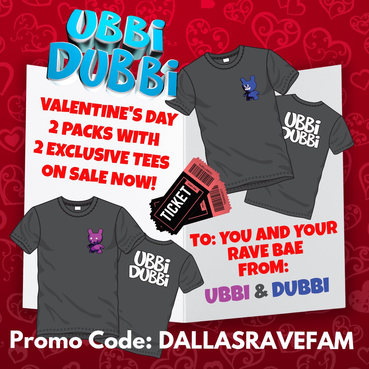 Today is the last day to get a 2 free shirts for you and your Rave Bae!

#UbbiDubbi2022  
Use my promo code: DALLASRAVEFAM for a discount🎟 

Click this link to buy➡️ bit.ly/3FupHko