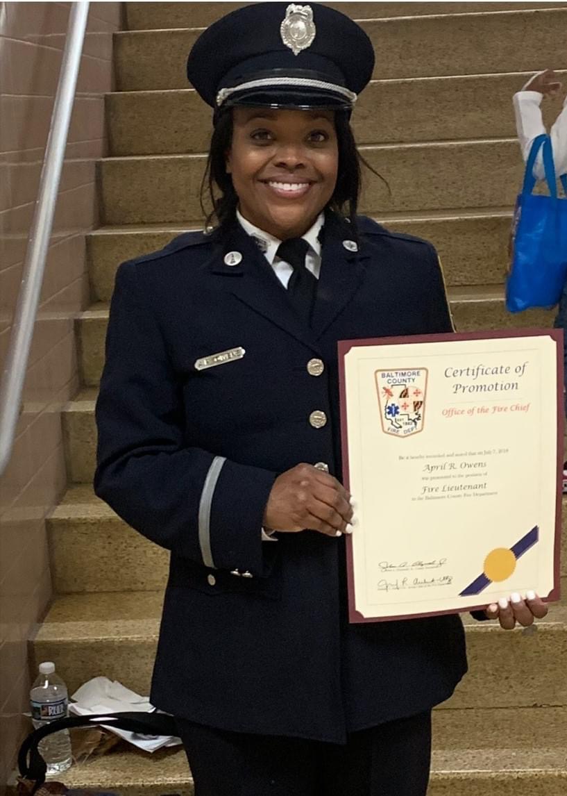 BaltCoFire's tweet image. Fire Lt. April Owens was just promoted to Fire Captain — the first Black woman ever to achieve that rank and the highest-ranking Black woman ever in BCoFD. #BlackHistoryMonth