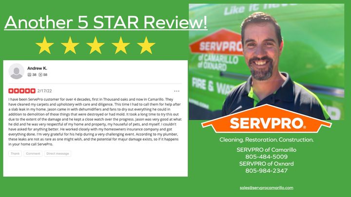We Love Getting Reviews! Jason Coffman just landed our latest review and we honor his hard work on a long and difficult job!

#camarillo #oxnard #servpro #servprolife #oneteam