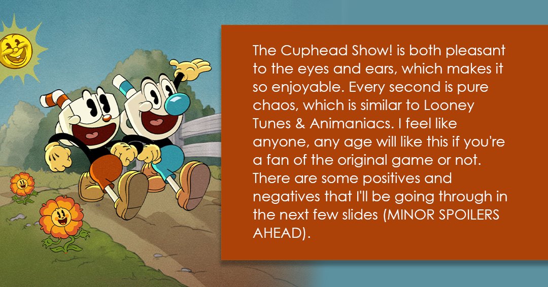 cupheadfanpage's tweet photo. The Cuphead Show! Review: "It's pleasant to the eyes and ears!" (8.5/10)
#cupheadshow #TheCupheadShow #cuphead #Review #cartoons #animation #8outof10 #Amazing #Mugman https://t.co/CY6ktUfItF