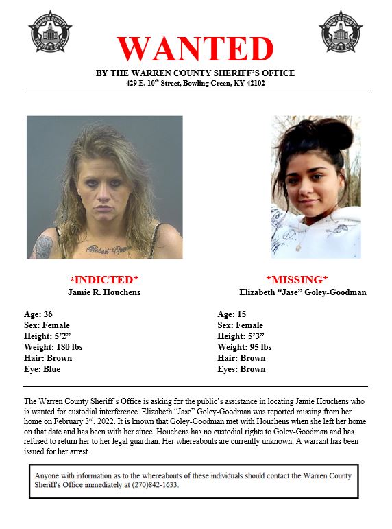 Anyone with information regarding the whereabouts of these individuals should contact the WCSO at (270) 842-1633.