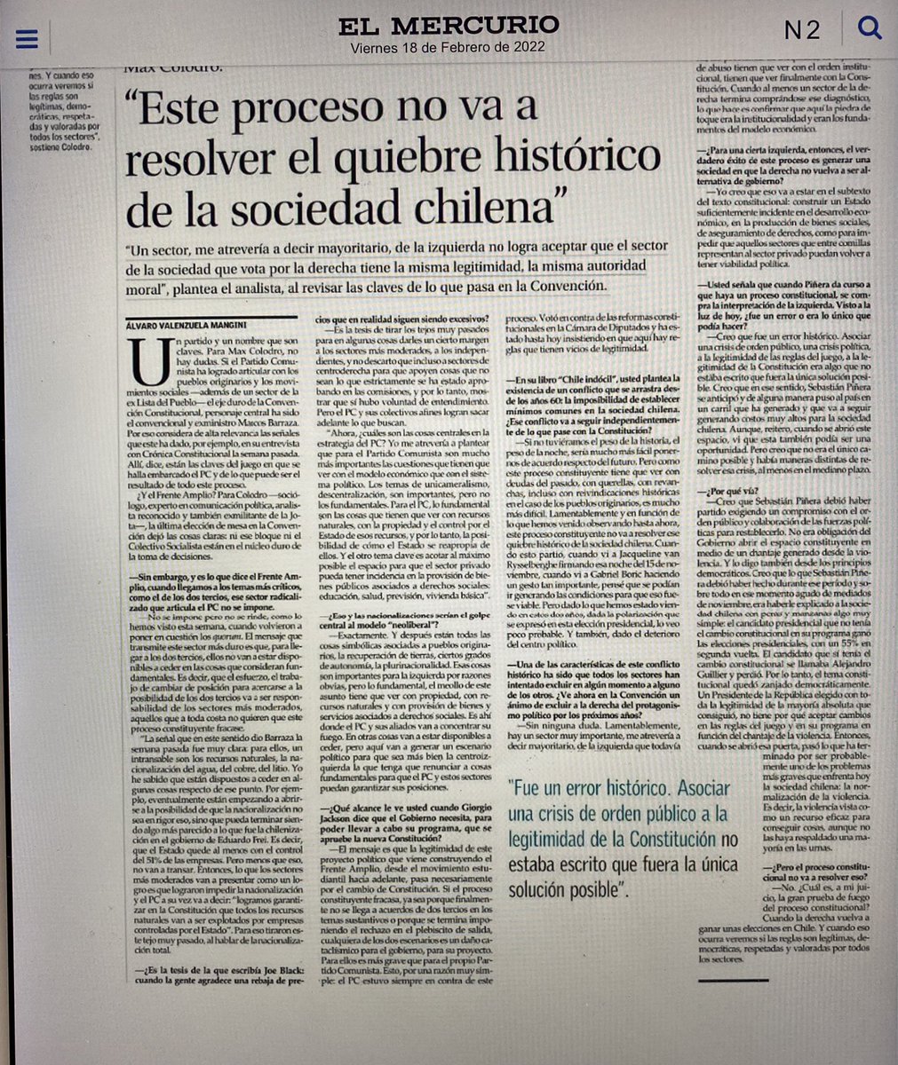 JulioGuzmanH1's tweet photo. @OLanderretche Sugiero leer la entrevista a M Colodro hoy en El Mercurio. Tal vez ayude al debate. https://t.co/OuVajEvnD3