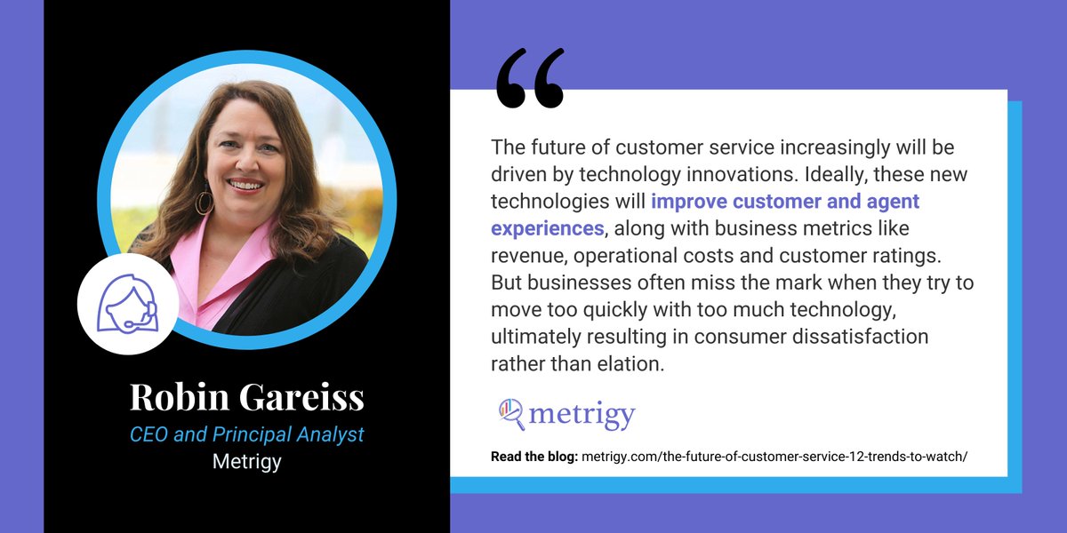 Metrigy's tweet photo. #Blog by @RGareiss - Advanced technologies continue to shape customer service goals to streamline digital workflows, increase positive experiences, lower agent turnover and improve contact center #ROI.
#ContactCenter #AgentTurnover #Agents
https://t.co/uS29OOYQtW https://t.co/Z7bHKjaah5
