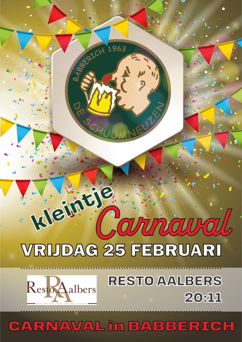 schuumneuzen's tweet photo. Vrijdag 25 febr. Kleintje carnaval bij Resto Aalbers https://t.co/HLN2RPMu7B