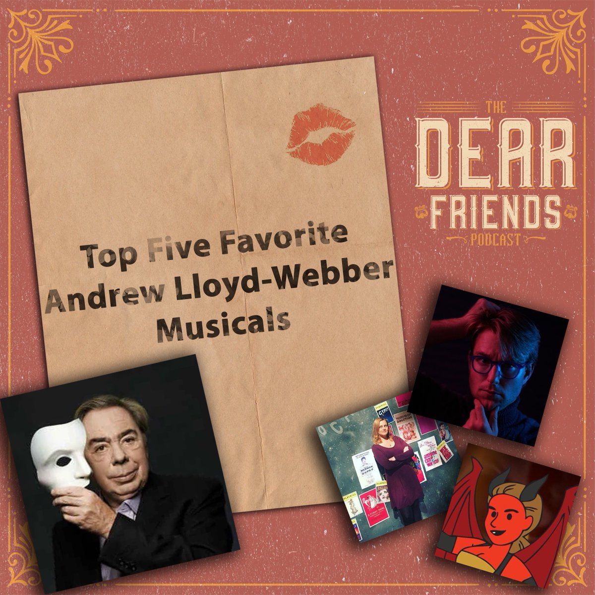 DearFriendsPod's tweet photo. HEYOOO! The Dear Friends are back and aren't you lucky!? Today they're counting down their top five favorite Andrew Lloyd Webber musicals! Come join the fun, do you agree? You'll have to listen to find out!

Listen here: https://t.co/TetP5ZAqzQ https://t.co/9GyejJp1OF