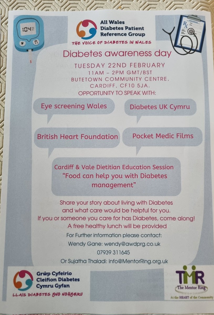 CwmbachG's tweet photo. From the All Wales Patient Reference Group in Partnership with the Mentor Ring Diabetes Awareness Day for the BAME Community 
For more information see poster. https://t.co/6licrFY9Zh