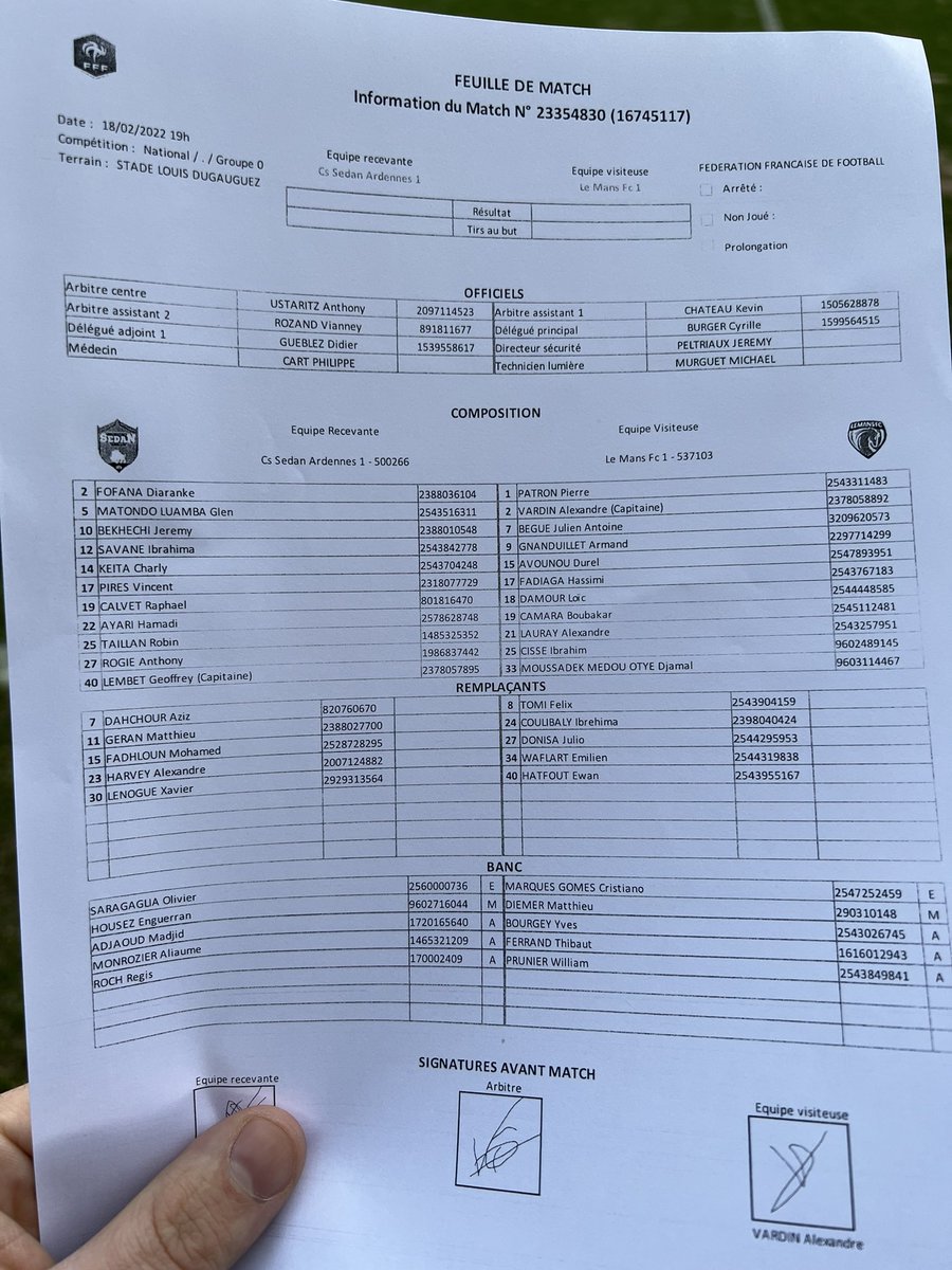 A_ClaudeReitz's tweet image. ⚽️#National : 22e journée de @NationalFFF. La feuille de match de @_CSSA / @LEMANSFC 
#CSSALMFC