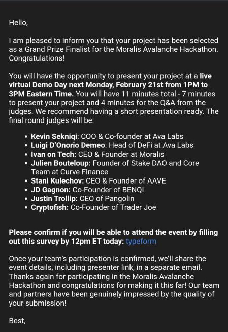 NFTdroppr's tweet photo. https://t.co/blz1wBsGFP has been selected as 1 of 10 finalists for the Grand Prize in the @avalancheavax / @MoralisWeb3  hackathon, out of 200 projects submitted. We'll be presenting to the judges during a livestream on Monday, Feb 21st from 1-3pm EST! 

https://t.co/sG3A5QW07F https://t.co/oe6GJVlqJD